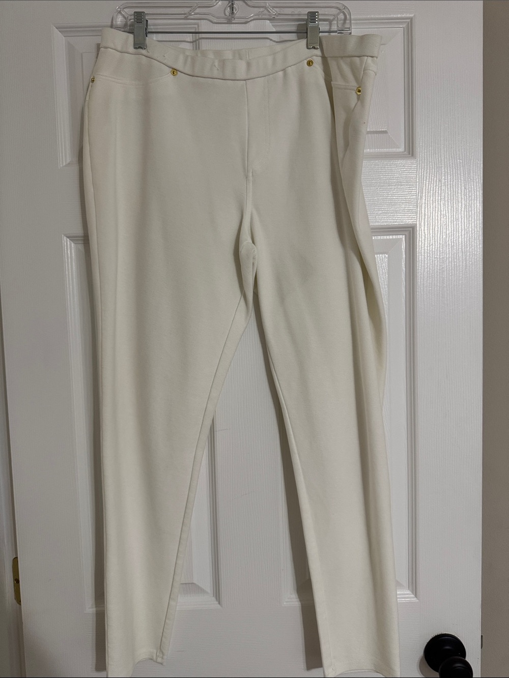 Michael Kors Cream Slim Pull-On Pants with Gold Accents